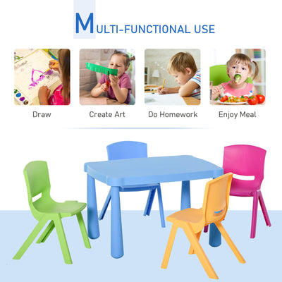 Kids Table and 4 Chairs Set 5 Pcs Toddler Stackable Indoor & Outdoor Multicolor