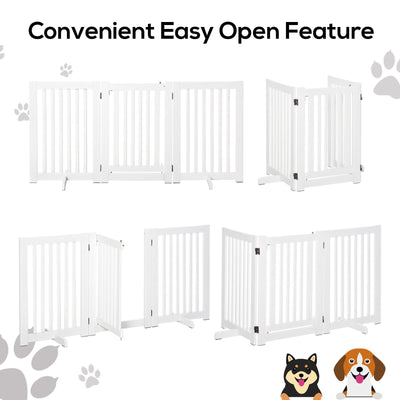 Free Standing Wood Pet Gate Indoor Dog Barrier 3 Panel Folding Z Shape Doorway