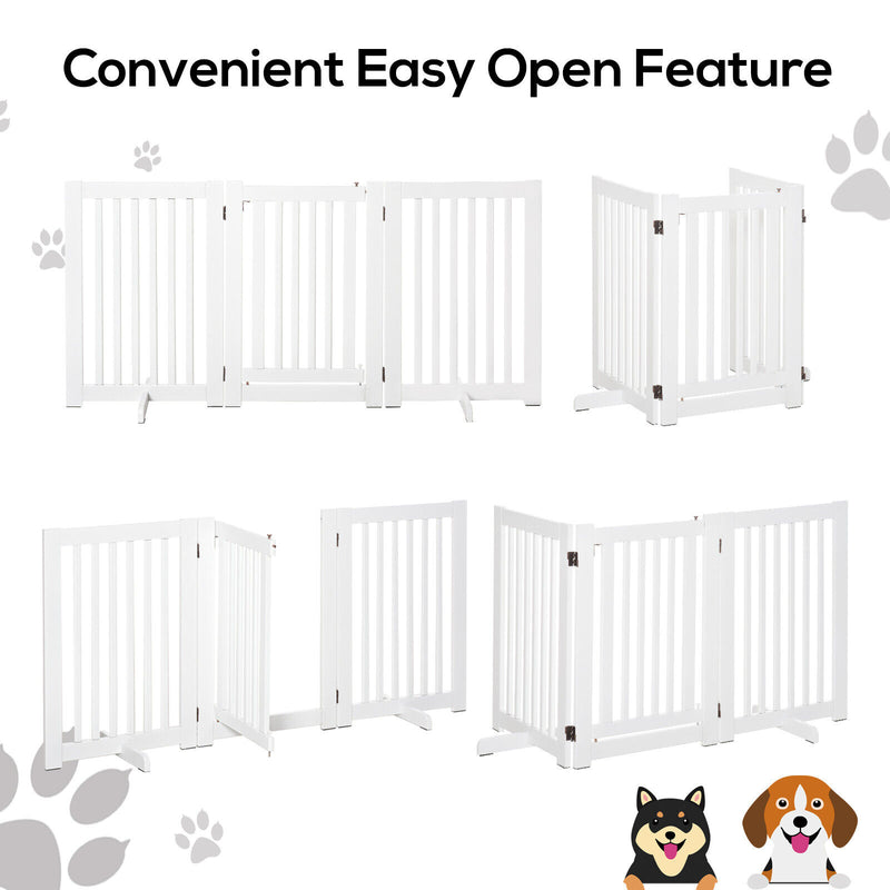 Free Standing Wood Pet Gate Indoor Dog Barrier 3 Panel Folding Z Shape Doorway