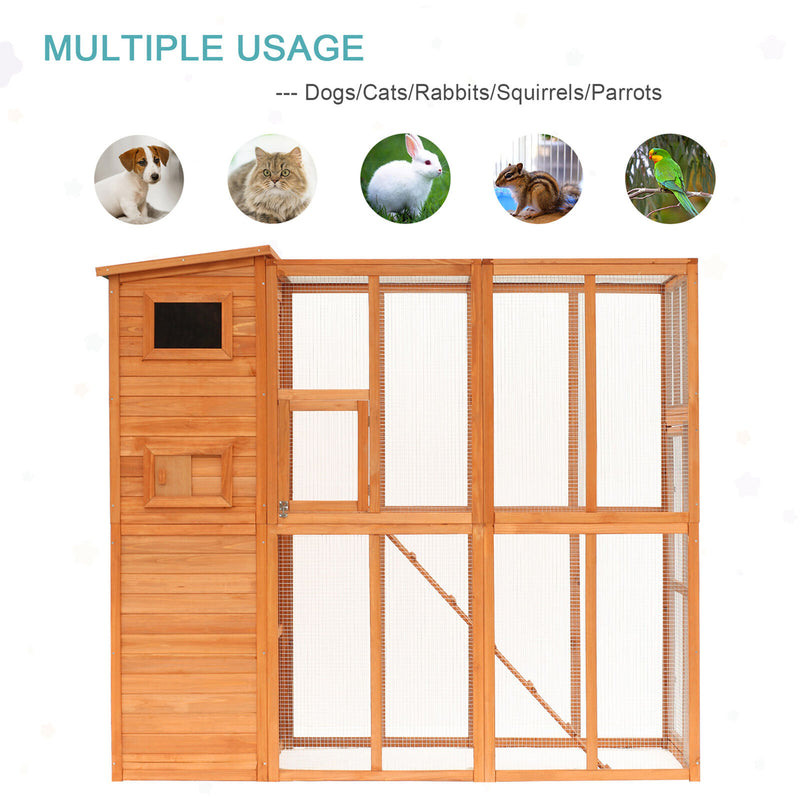 Wooden Cat Home Enclosure Pet House Shelter Cage Outdoor Play Area Run, Natural 712190176617