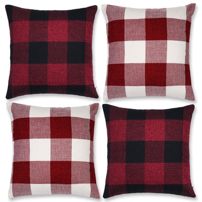 Set of 2 Christmas Check Plaid Throw Pillow Covers for Farmhouse Home Decor CA