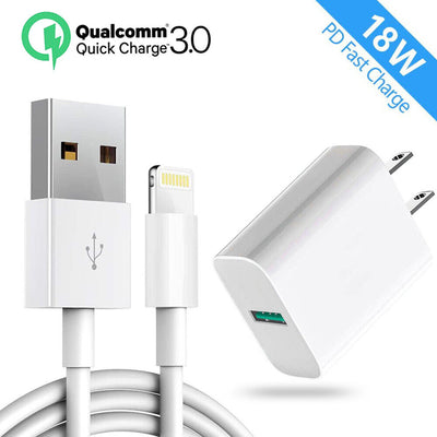 18W QC 3.0 USB Wall Charger Fast Charging For Galaxy S20 Note 10, iPhone 11 XS 8