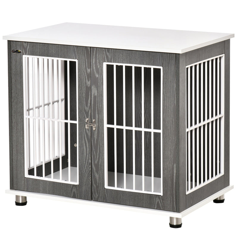 Wooden Dog Cage Furniture Style Pet Kennel Crate w/ Adjustable Foot Pads, Grey 196393066560