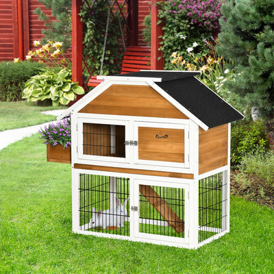 Outdoor Rabbit Hutch with Flower Bed, Shady Waterproof Wooden Rabbit Cage 196393256572