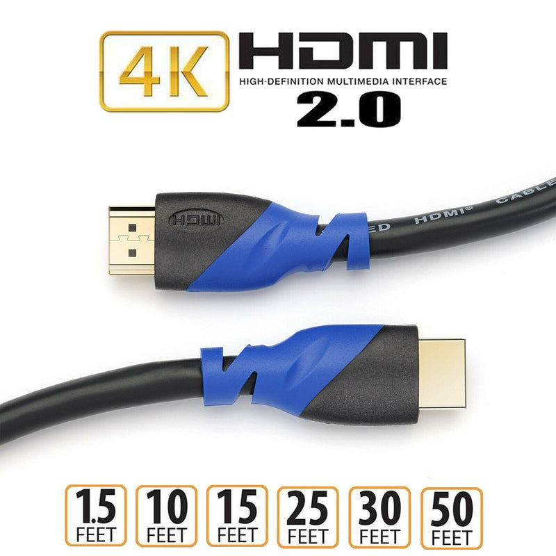 4K@60Hz HDMI V2.0 Cable 18Gbps Supports 3D HDR eARC, 1.5 10 15 25 30 50FT Lot CA