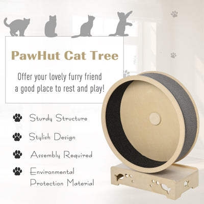 Wooden Pet Exercise Wheel with Carpet, Round Hamster-Wheel Style Cat Tree Grey 842525197304