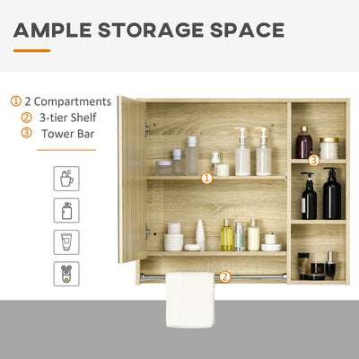 Bathroom Cabinet Mirrored Door Wall Mounted W/ Tower Bar Storage Natural