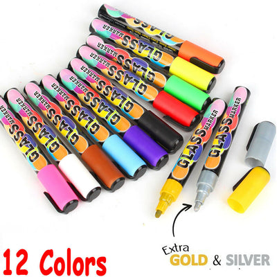 12x Erasable Liquid Chalk Window Markers & Metallic Colors Chalkboard Paint - CA