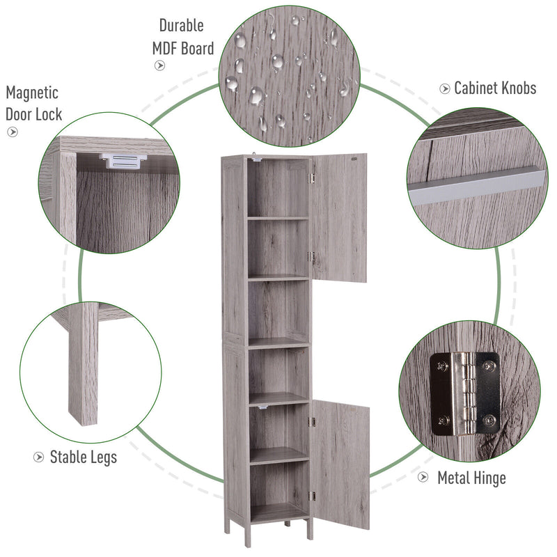 kleankin Tall Free Standing Bathroom Storage Cabinet Wood Grain Organizer