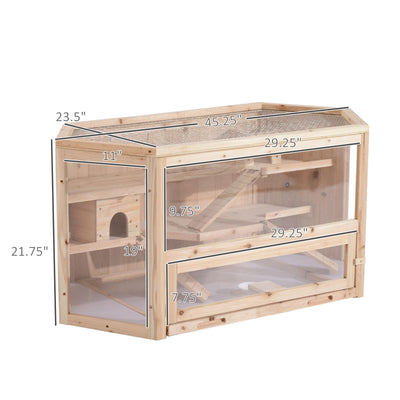 Multilevel Wood Small Aminal Hideout and Activity Center with Glass Viewing 842525185455