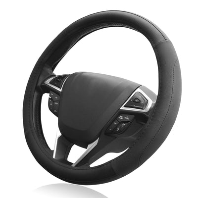 Anti-Slip Microfiber Leather Car Medium Steering Wheel Cover (14.5''-15'',Black)