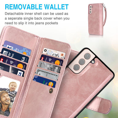 For Galaxy S21/S21 Plus/S21 Ultra Vegan Leather Wallet Case & Screen Protector