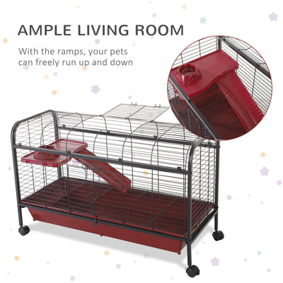 42” Rolling Pet Cage Set for Small Animals with Ramp &amp; Water Feeder 842525138161