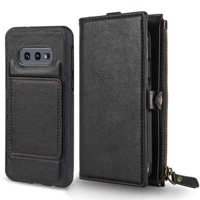 Vintage Leather Wallet Case & 2.5D HD Tempered Glass for Galaxy S10 S10+ S10e