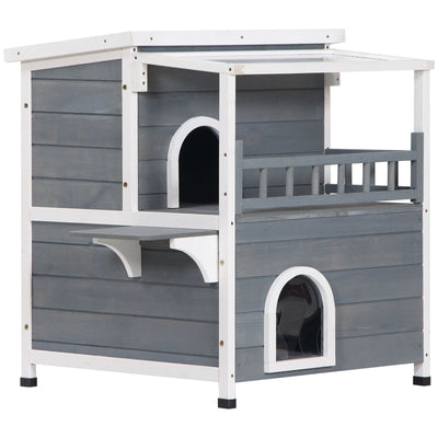 2-Story Cat House, Balcony, Large Ventilated Living Pet Hutch for Rabbits, Dogs 842525149563