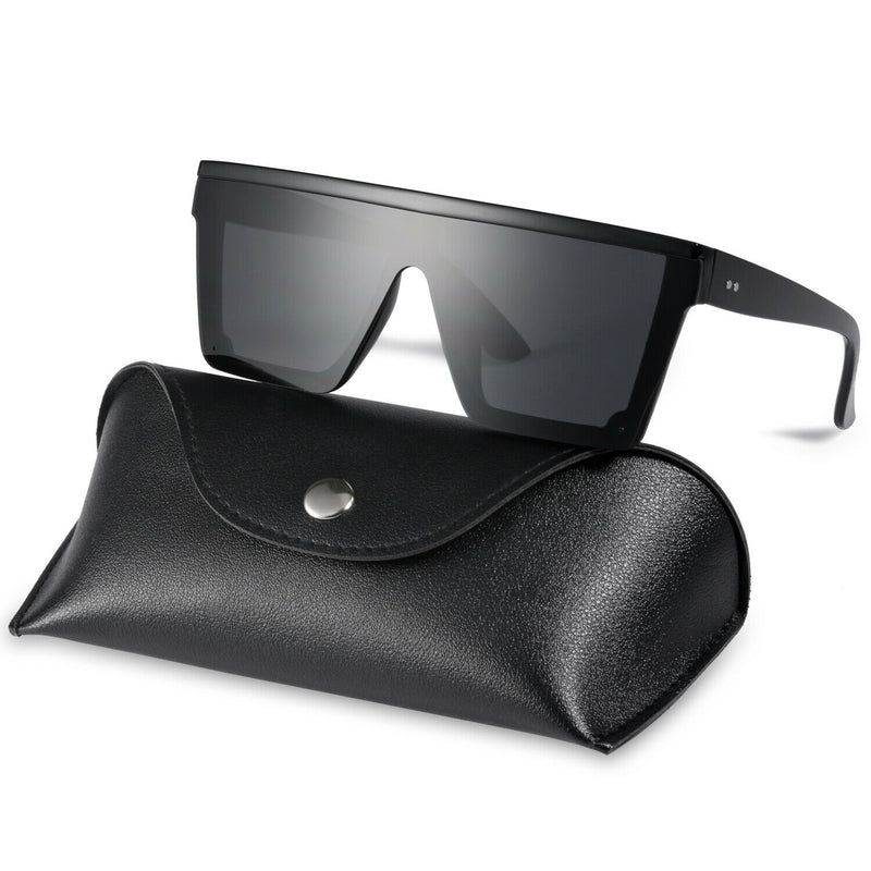 Fashion Oversized Flat Top Shield Sunglasses Square Rimless with HD Lenses& Case