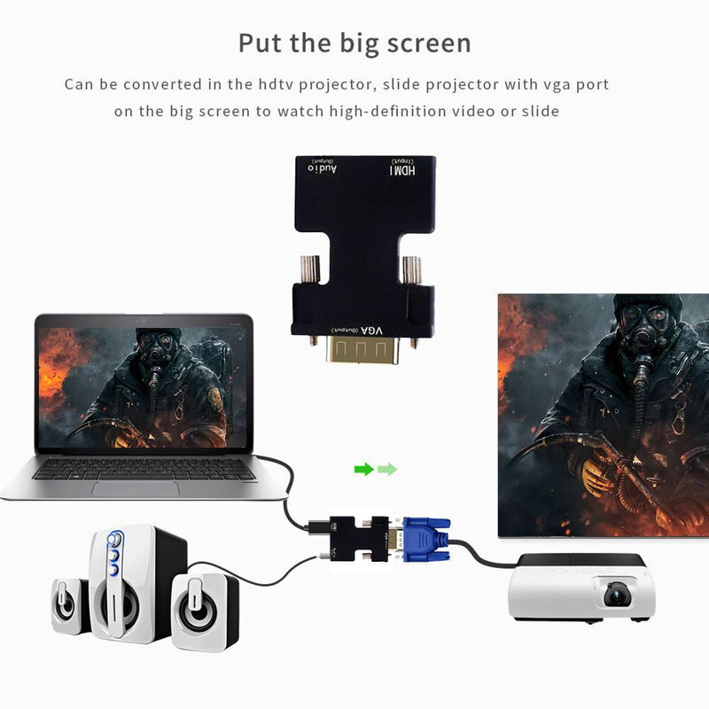 HDMI to VGA Adapter with 3.5mm Audio for Computer Projector, HDTV NEW K