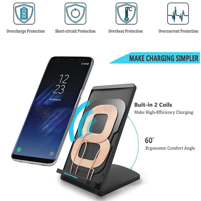 Qi Wireless Fast Charger Charging Pad Stand Dock Samsung Galaxy S20 iPhone 11 Xs