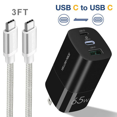 [GaN Tech] Compact 65W USB C Wall Charger with Foldable Plug(2USB-C+1USB-A Port)