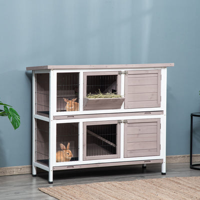 Indoor or Outdoor Rabbit Hutch with Quick on-the-Go Feeding, Wood Rabbit Cage 196393071083