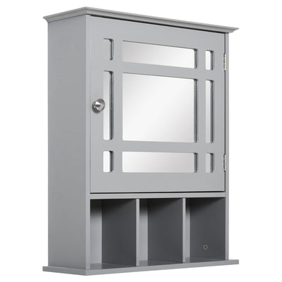kleankin Wall Mount Mirror Cabinet with Door Shelf Bathroom & Powder Room Grey