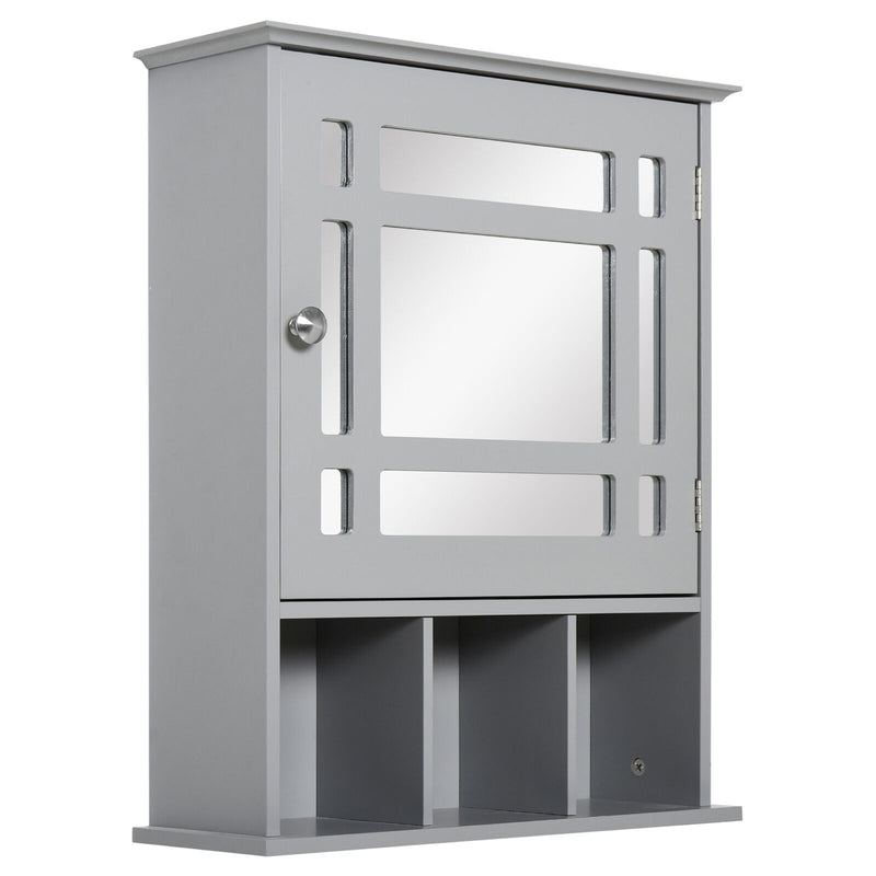 kleankin Wall Mount Mirror Cabinet with Door Shelf Bathroom & Powder Room Grey