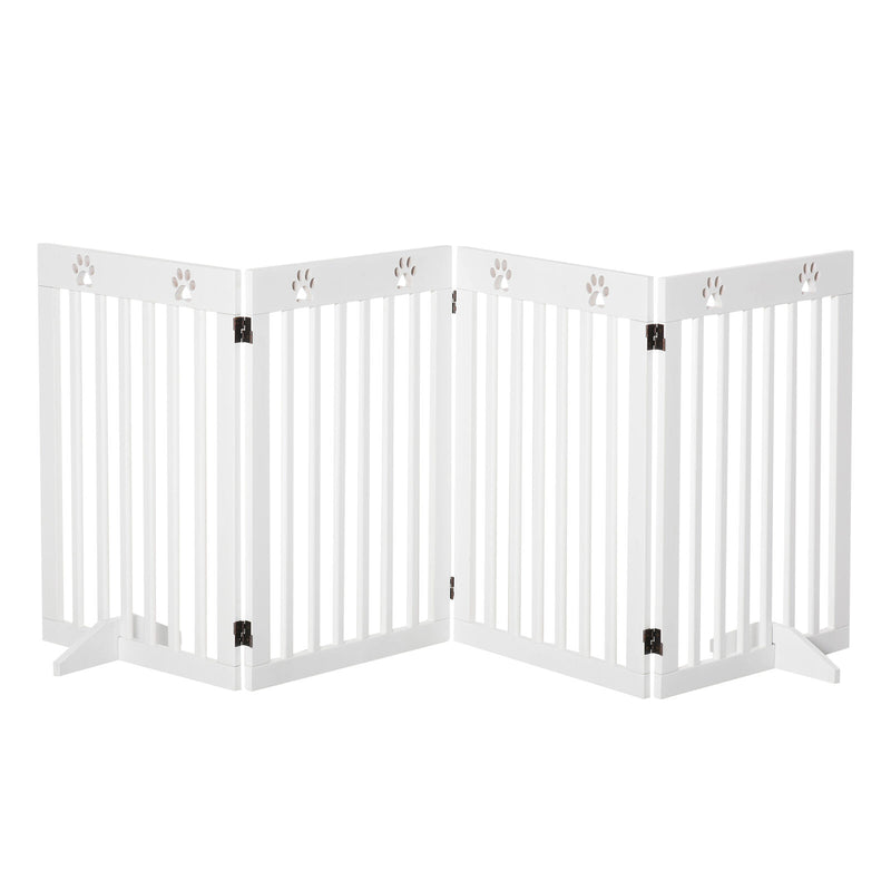 PawHut Pet Gate Foldable Fence Freestanding Dog Barrier w/ Support Feet White