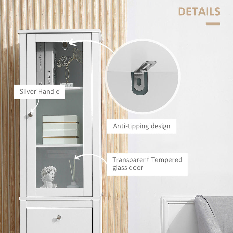 kleankin Freestanding Bathroom Cabinet with Tempered Glass Door and 2 Drawers