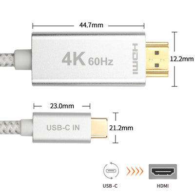 6ft Braided 4K@60Hz USB C to HDMI Cable Adapter(Thunderbolt 3 Compatible) Silver