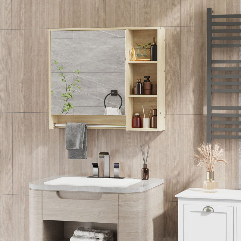 Bathroom Cabinet Mirrored Door Wall Mounted W/ Tower Bar Storage Natural