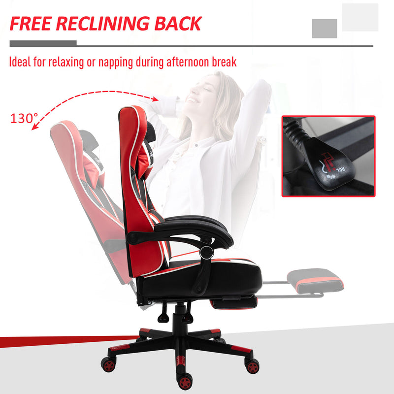 High Office Chair Back Racing Reclining w/ Pillow Lumbar Height Adjustable Red