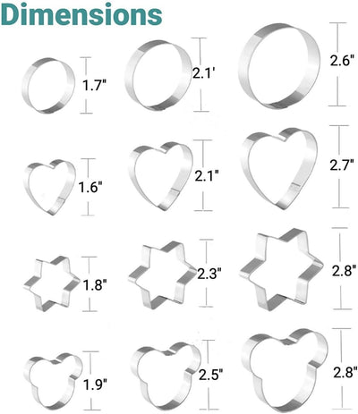 NEW4 Different Shapes &amp; 3 Sizes Durable 12 Pcs Cookie Cutter Set For pastry