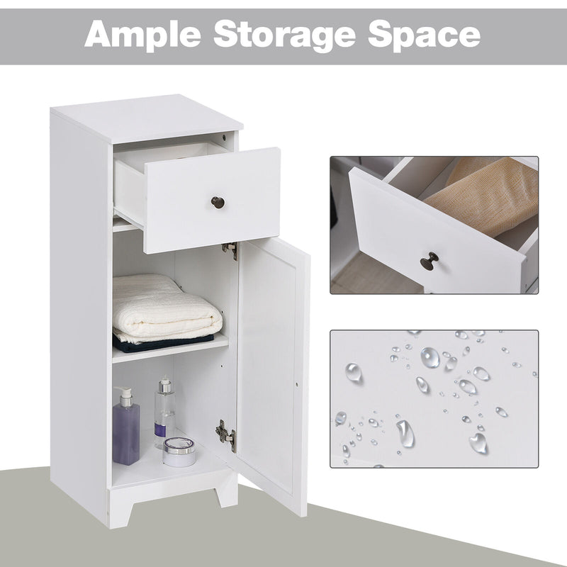kleankin Small Bathroom Floor Storage Cabinet w/ 1 Drawer and Adjustable Shelf