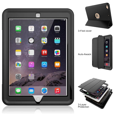 For Apple iPad 5 6 9.7", 7 10.2" Shockproof & Smart Rugged Trifold Stand Case