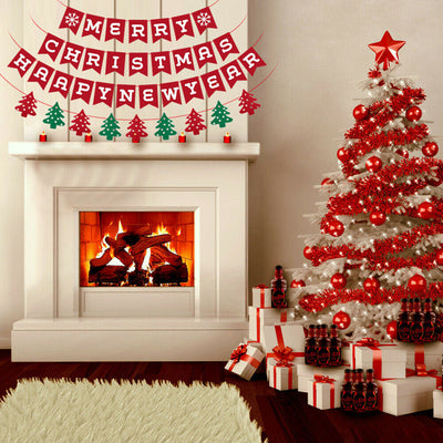 [28 Flags & 9 Trees] Christmas Burlap Banner Decoration for Home Christmas Decor