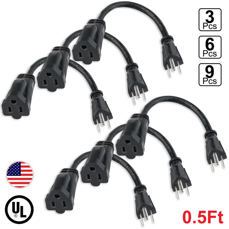 6-Inch Power Extension Cable [Heavy Duty & UL Safety Compliance] 3 6 9 12 Pack....0001