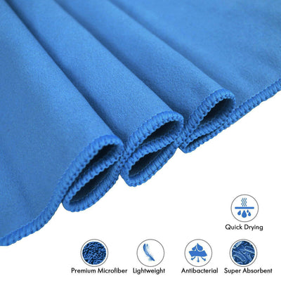 [2-Pack] Ultra Soft Compact Quick Dry Microfiber Fast Drying Bath Towel, Blue