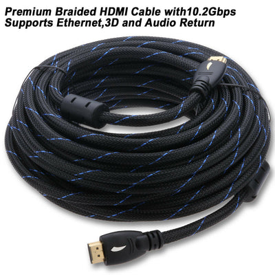Braided HDMI Cable 3ft 6ft 10ft 15ft 25ft 30ft 50ft 66ft - 1080P 3D ARC HEC Lot