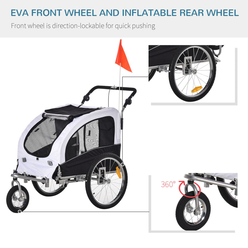 2in1 Pet Dog Bike Bicycle Trailer Stroller w/Suspension Storage Black White