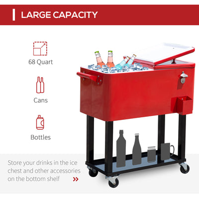 Outdoor Patio 80quart Party Portable Rolling Cooler Cart Ice Beer Beverage Chest