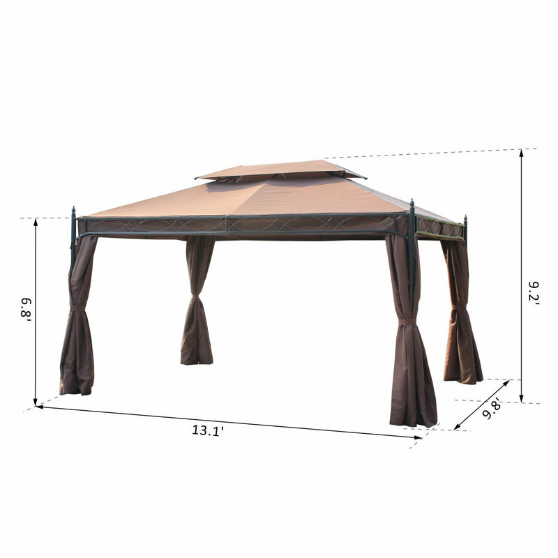 10x13ft Garden Gazebo Patio Double-Tiered Canopy Backyard Coffee