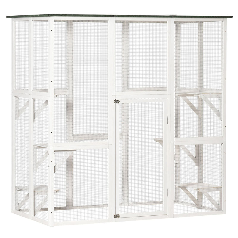 Outdoor Cat House with Weather Protection, Multiple High Ledges, 71&quot; L, White 196393161395