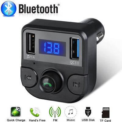 V5.0 Bluetooth FM Transmitter, QC3.0 Dual USB Port Handsfree Call Car Charger CA