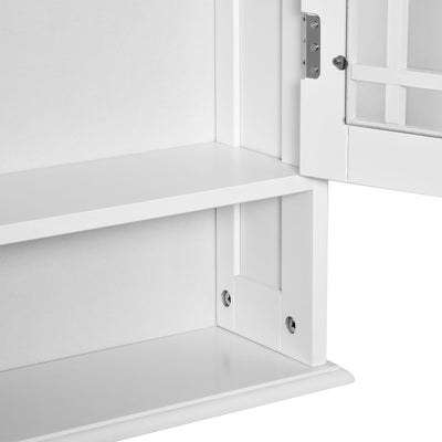 Modern Wall Mounted Bathroom Cabinet, Cabinet with 2 Door and Open Shelf, White