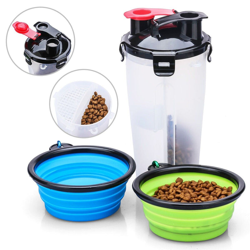 Leak Proof Portable Dog Container with 2 Bowls-Big Capacity & Food Grade Plastic