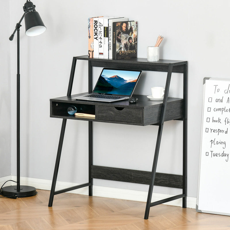 Computer Desk for Small Spaces School Student Desk w/ Drawer and Storage Shelves