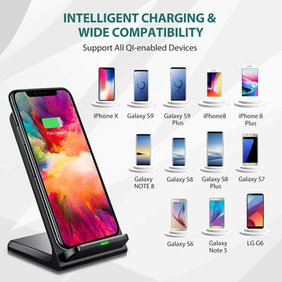 Qi Wireless Fast Charger Charging Pad Stand Dock Samsung Galaxy S20 iPhone 11 Xs