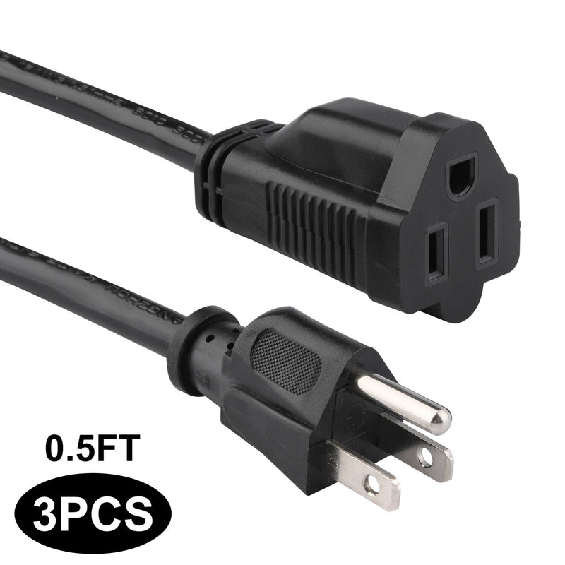 [UL Listed] Short Power Extension Cord Outlet Saver, 18AWG/13A, 6 Inch, 3 PACK