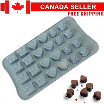 Rose Hearts Flowers Silicone Mould Chocolate Fondant Jelly Ice Cube Mold CA