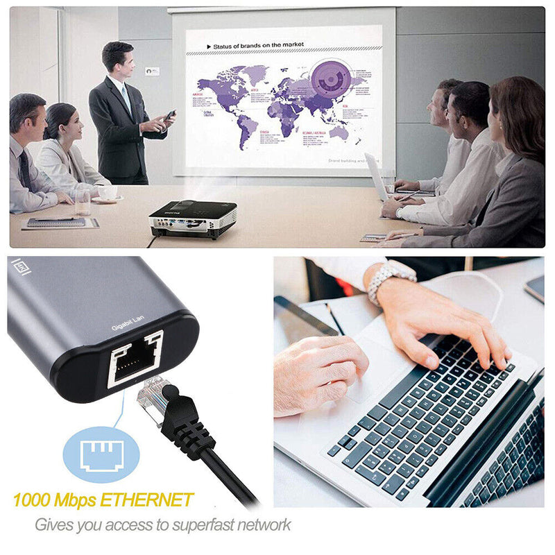 USB C Hub Adapter w/ 4K HDMI, Ethernet, Type C, USB 3.0 Port for Macbook Pro/Air